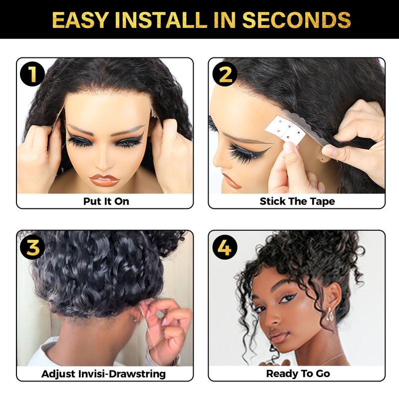 Sale Happening Now:70%OFF Pre-Cut Lace Kinky Straight 360 Full Lace Frontal Glueless Wig With Invisi Drawstring Pre Plucked Human Hair Wig