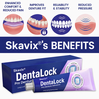 Skavix® DentaLock Pro Denture Adhesive🦷💜 (Clinically Proven 96-   Hour Lock Hold for   Secure, Comfortable &   Zinc-Free Denture Fit)